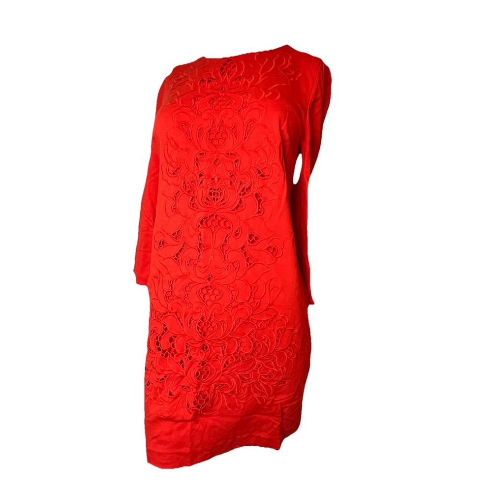 cynthia steffe red cut out embroidered 3/4 sleeve dress size 2